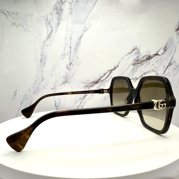 NEW GUCCI Sunglasses Brown Square Oversized Gold Metal GG Logo 56mm